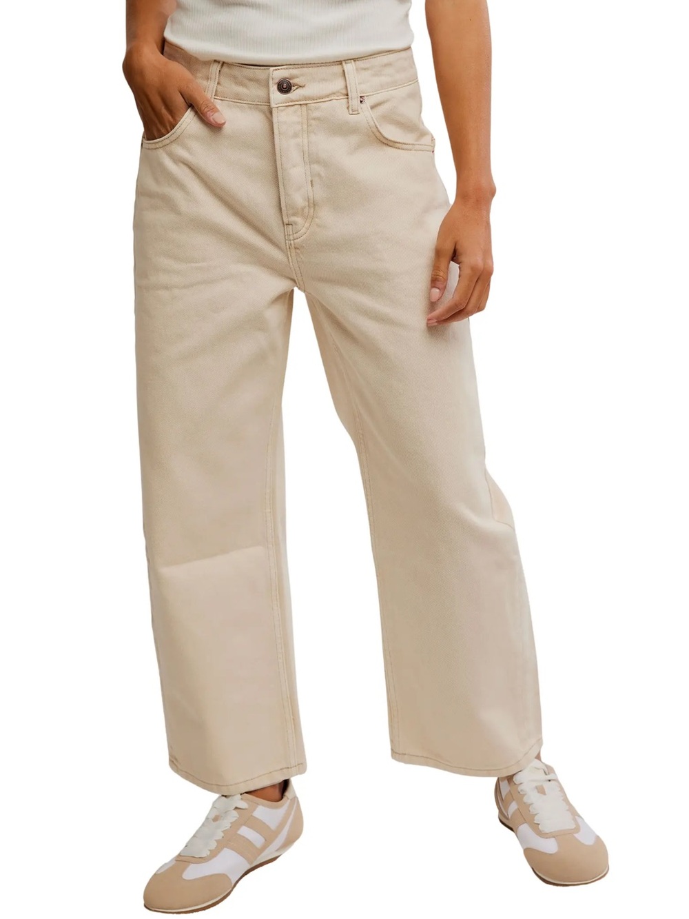 FREE PEOPLE- We The Free Deep Trance Wide Leg Ankle Jeans Khaki Size 33